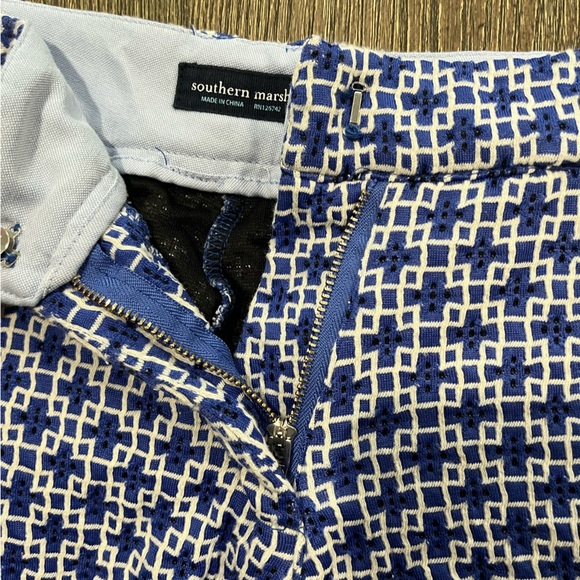 Southern Marsh Shorts The Brighton Marrakech Flat Front Geometric Blue Size 4 - Picture 2 of 7
